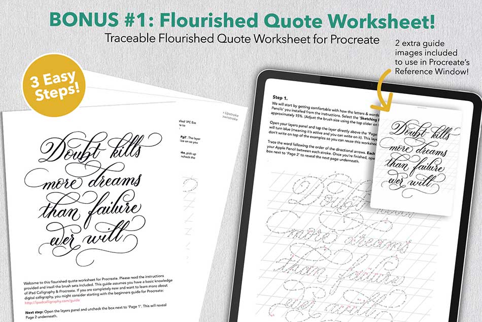 Essentials for Lettering in Procreate - Flourished Quote Worksheet