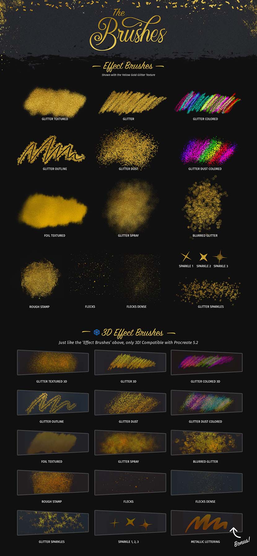 Glitter and Foil Kit for Procreate - Effects and 3D Brushes