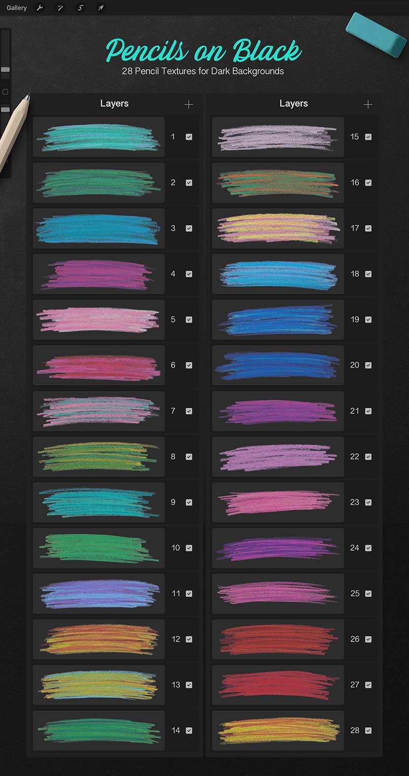 Pencils and Paint Texture Kit for Procreate