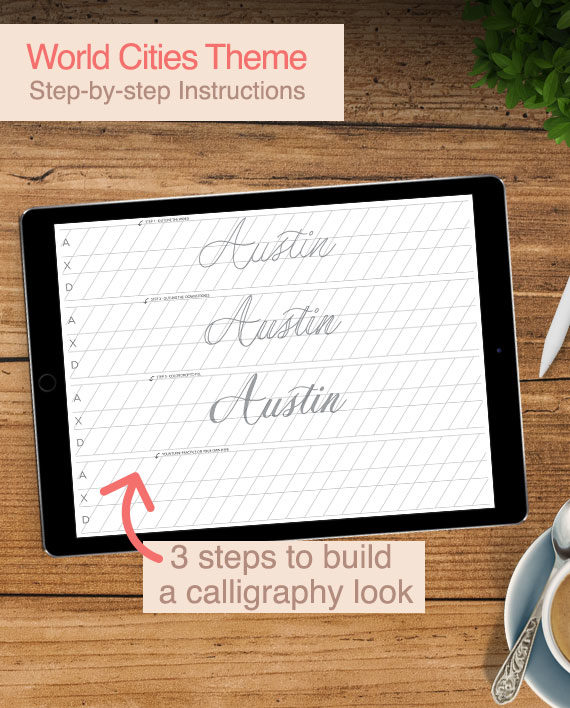 Faux Calligraphy Word Practice Guide for Procreate - 26 Cities