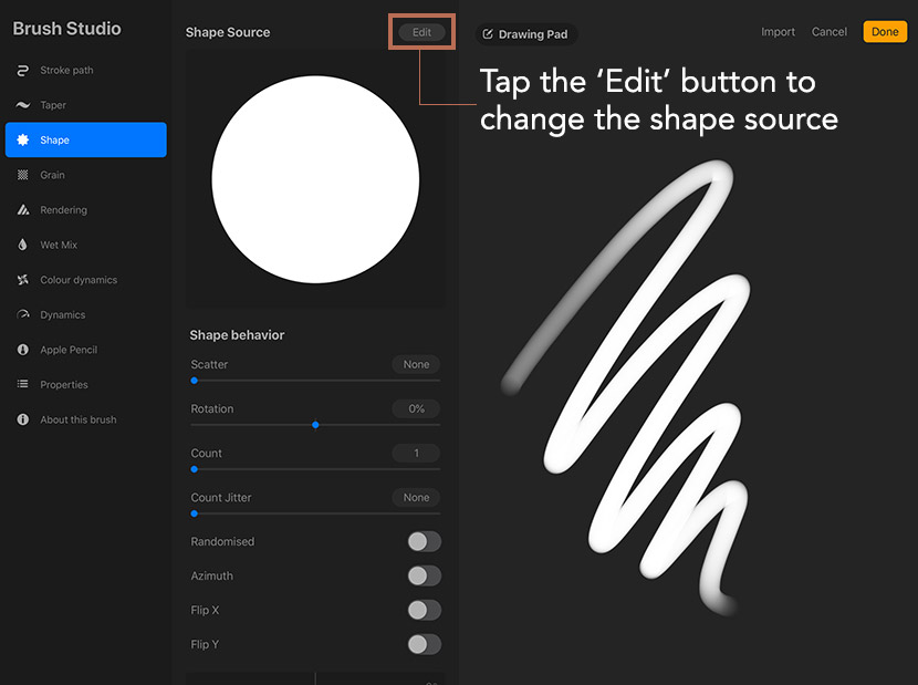 procreate brush settings