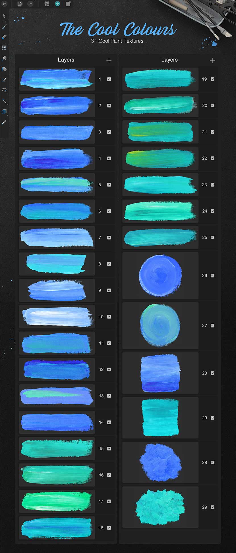 Pencils and Paint Textures - Cool Colors