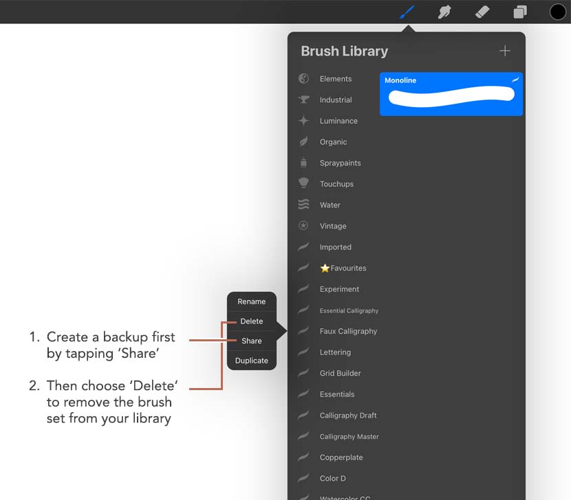 Organise Procreate Brush Library