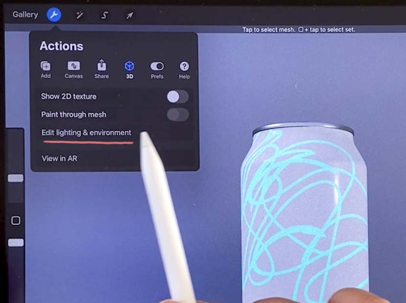 Procreate 5.2 Edit lighting and environment