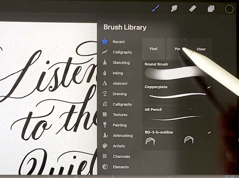 Procreate 5.2 Pin and Find Brushes