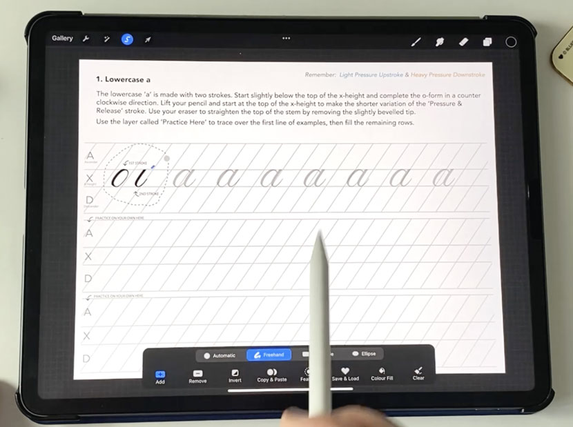 Left handed calligraphy guide for procreate