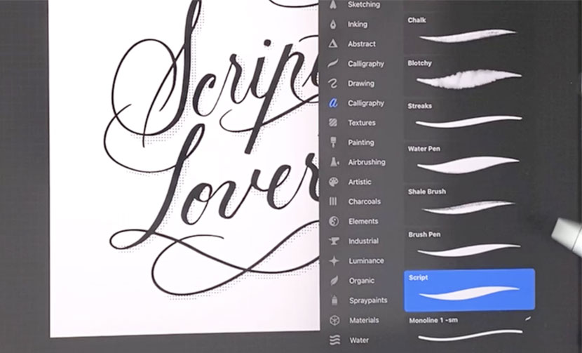 Procreate Streamline on script brush