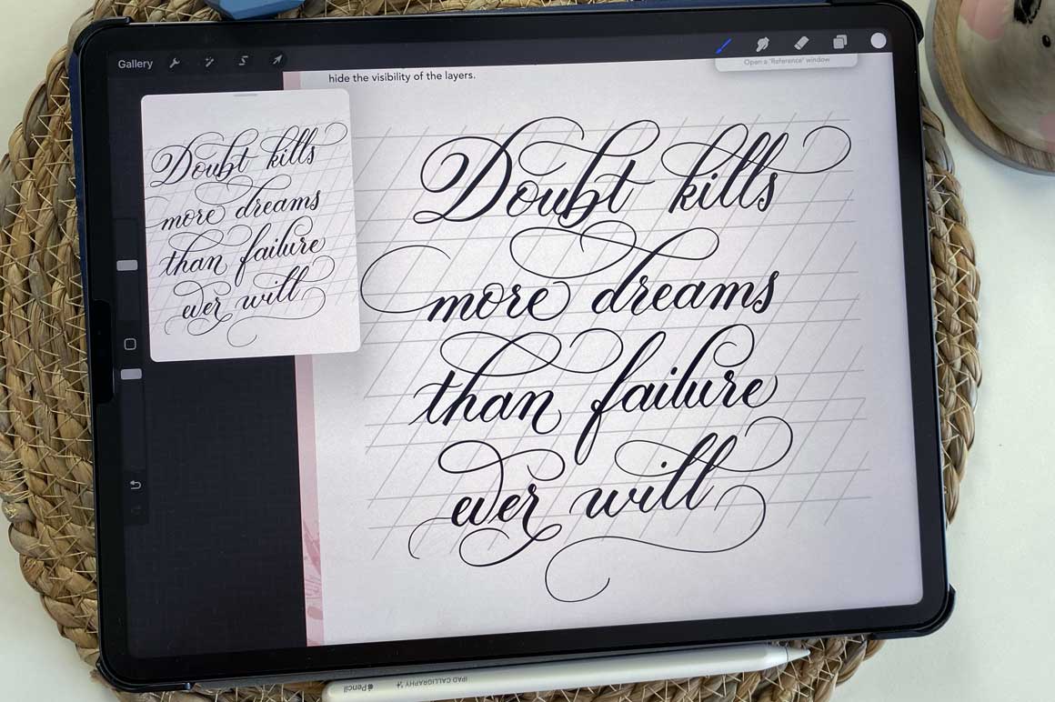 Doubt kills more dreams than failure ever will - Flourished Quote Worksheet for Procreate