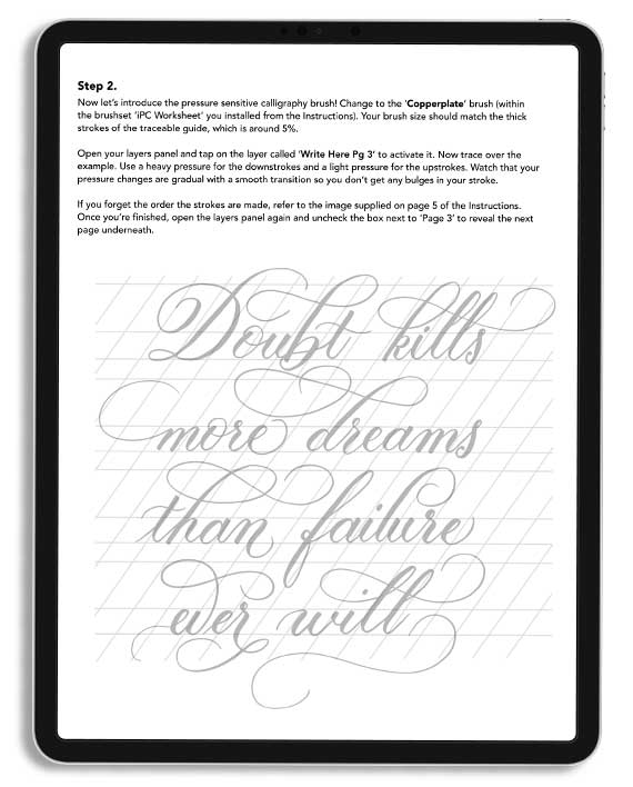 Flourished Quote Worksheet for Procreate - Doubt kills more dreams than failure ever will
