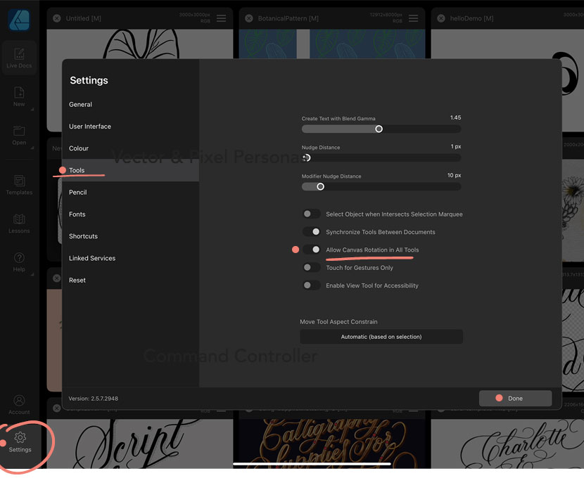 Affinity Designer iPad 2.5 - Unlock Canvas Rotate Gesture