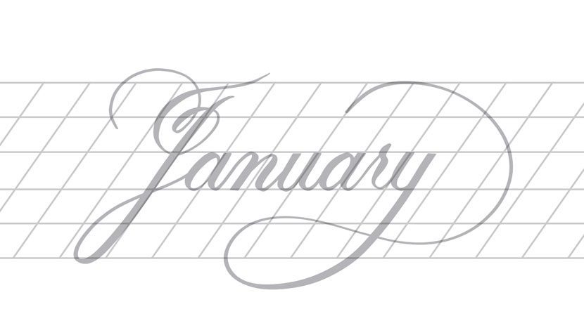 Flourished January iPad Calligraphy - free worksheet for Procreate