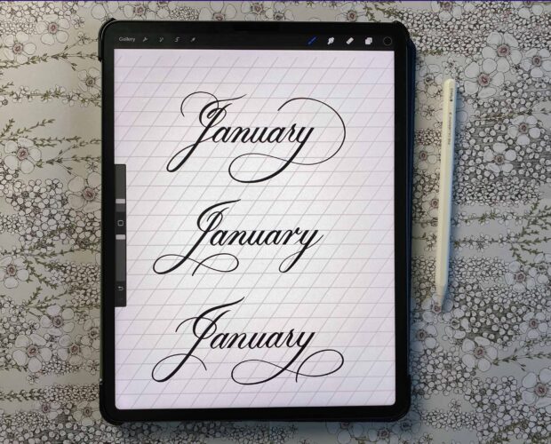 January Calligraphy 3 ways - Procreate worksheet