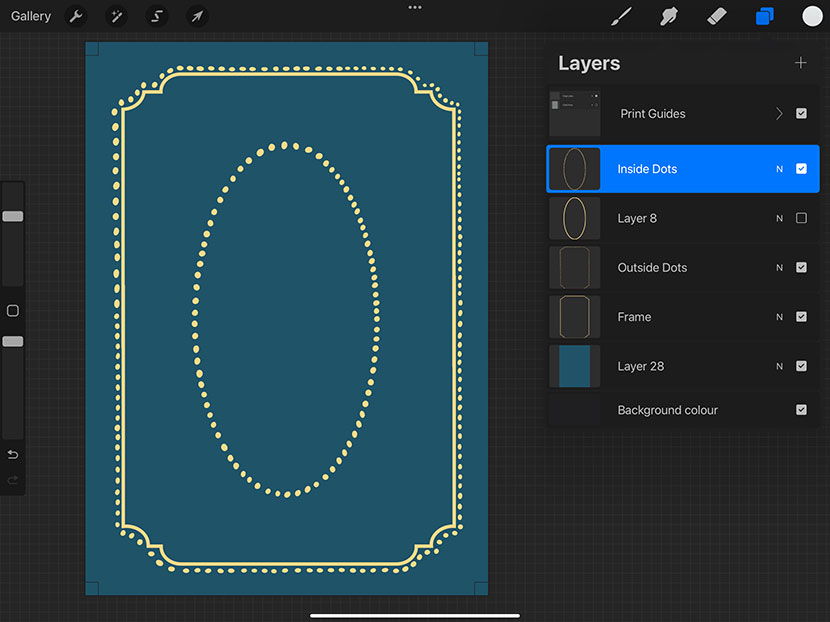 Custom wedding invitation in Procreate - Dotted Border